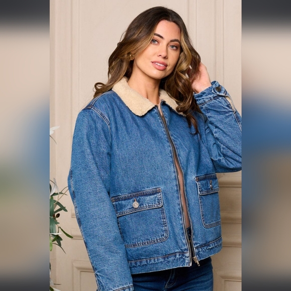 #2 🪷Women Sherpa lined Demin Jacket Zip Up With Pockets - Picture 1 of 4